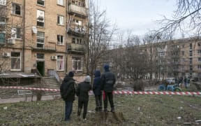 Residential building damaged by a Russian missile strike in Kyiv, Ukraine December 31, 2022.  (Photo by Maxym Marusenko/NurPhoto) (Photo by Maxym Marusenko / NurPhoto / NurPhoto via AFP)