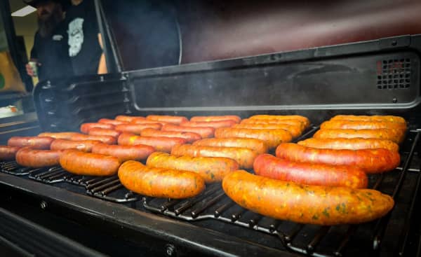 Some of the "Sausage sensei's" creations on the grill