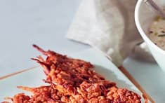 Beetroot and Carrot Fritters with mint lime and yoghurt dressing
