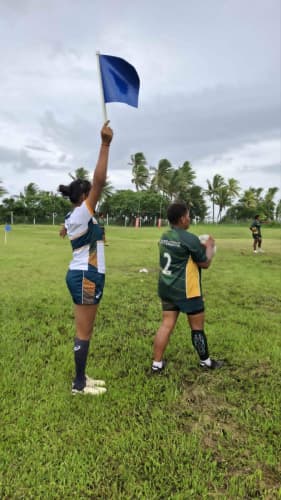 Vaibhavi Deo officiating at a Suva Rugby Union match.