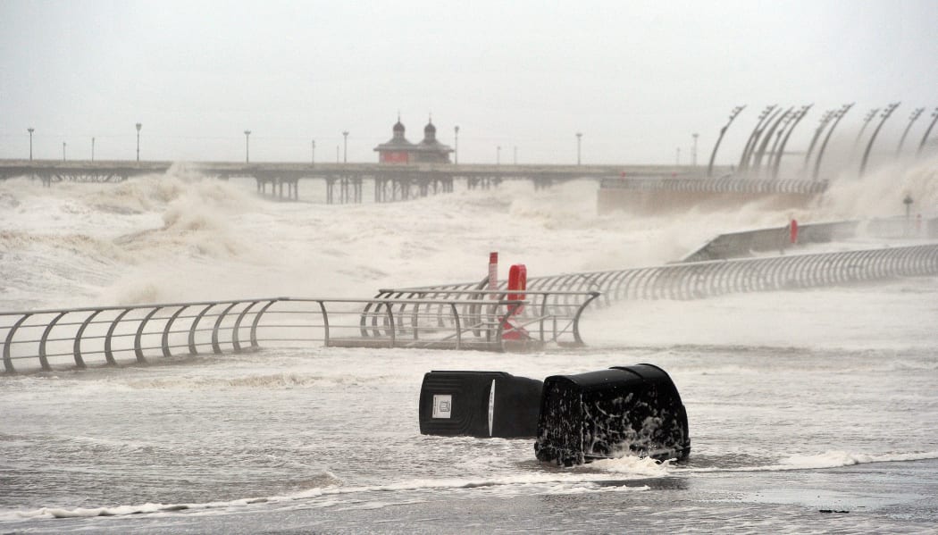 The storm batters Blackpool in the north of England.