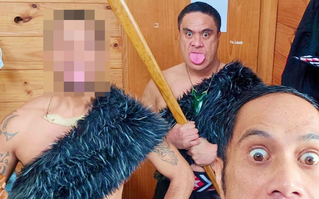 Temutu Ehau (centre), with friends.