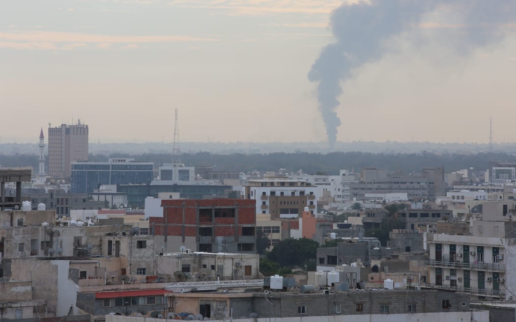 TRIPOLI, LIBYA - JANUARY 19: Smoke rises after forces of Warlord Khalifa Haftar attacked to capital Tripoli, Libya on January 19, 2020.