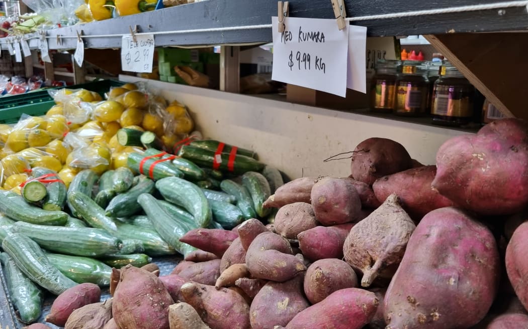 Red kūmara was being sold at $9.99 per kg in Point Chev Fresh on 28 February, 2023.