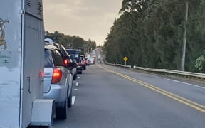 Traffic backed up on State Highway 1, near Warkworth.
