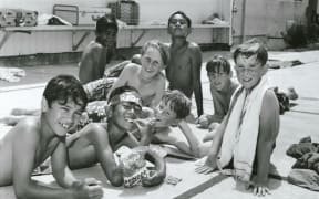 Māori and Pakeha boys at school swimming pool, Auckland, 1970.
