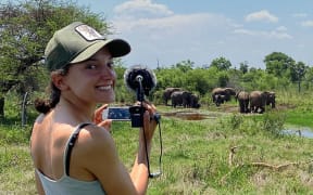 Vesta Eleuteri collecting data in the Marataba National Park in South Africa. Eleuteri and her team have published new research examining the ways apes drum with rhythmic patterns.