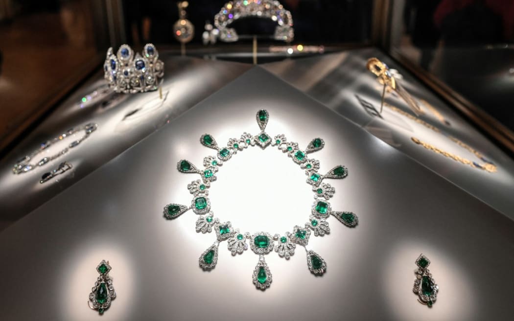 An emerald-and-diamond necklace that Napoleon I gave his wife, Empress Marie-Louise, was stolen in a heist at the Louvre museum in Paris..