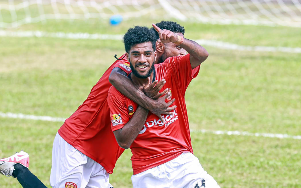 Rewa FC's Josaia Sela gets his 2nd goal and celebrates. OFC Men's Champions League 2024, Rewa FC v Auckland City FC, Stade Paea, Tahiti, Saturday 10 May 2024. Photo: Shane Wenzlick / www.phototek.nz