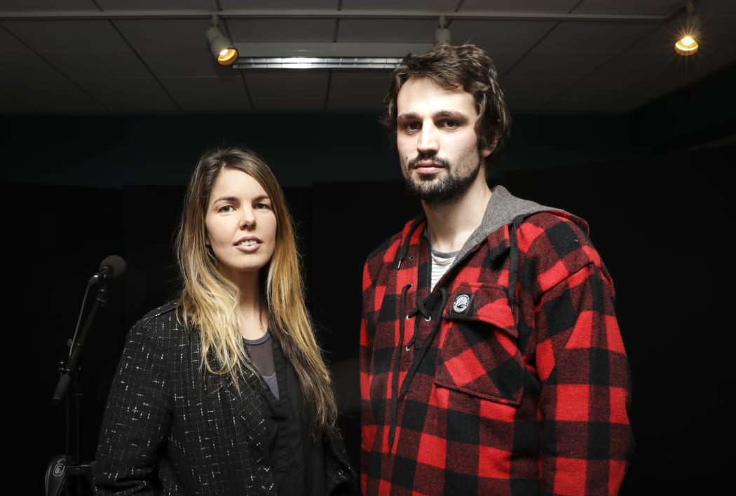 Mel Parsons in studio with bass player Josh Logan.