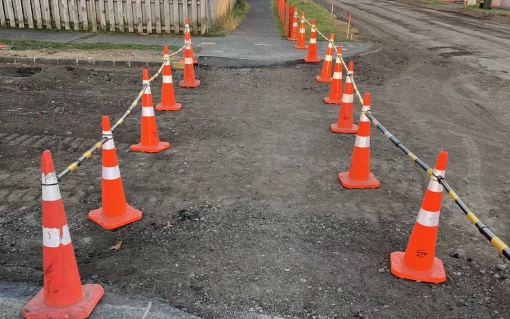 Side streets, like this one off Meola Rd, are being prepared for raised pedestrian crossings.