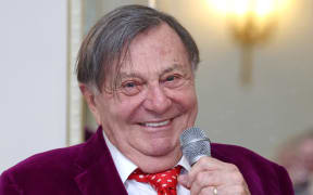 Barry Humphries speaks after winning the Wizard of Oz award for his fictional character Sir Les Patterson during the Oldie Of The Year Awards 2021 at The Savoy Hotel in London on 19 October, 2021.