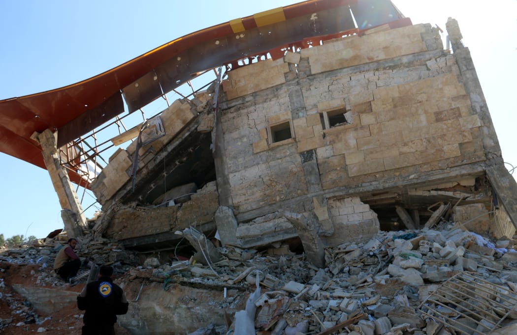 The collapsed MSF hospital in Idlib, Syria.