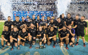 All Blacks celebrate their Rugby Championship success.