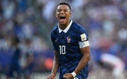 France’s forward #10 Kylian Mbappe celebrates after winning the 2026 World Cup round of 16 football match between Paraguay and France at the Philadelphia Stadium in Philadelphia on July 4, 2026.  (Photo by MAURO PIMENTEL / AFP)