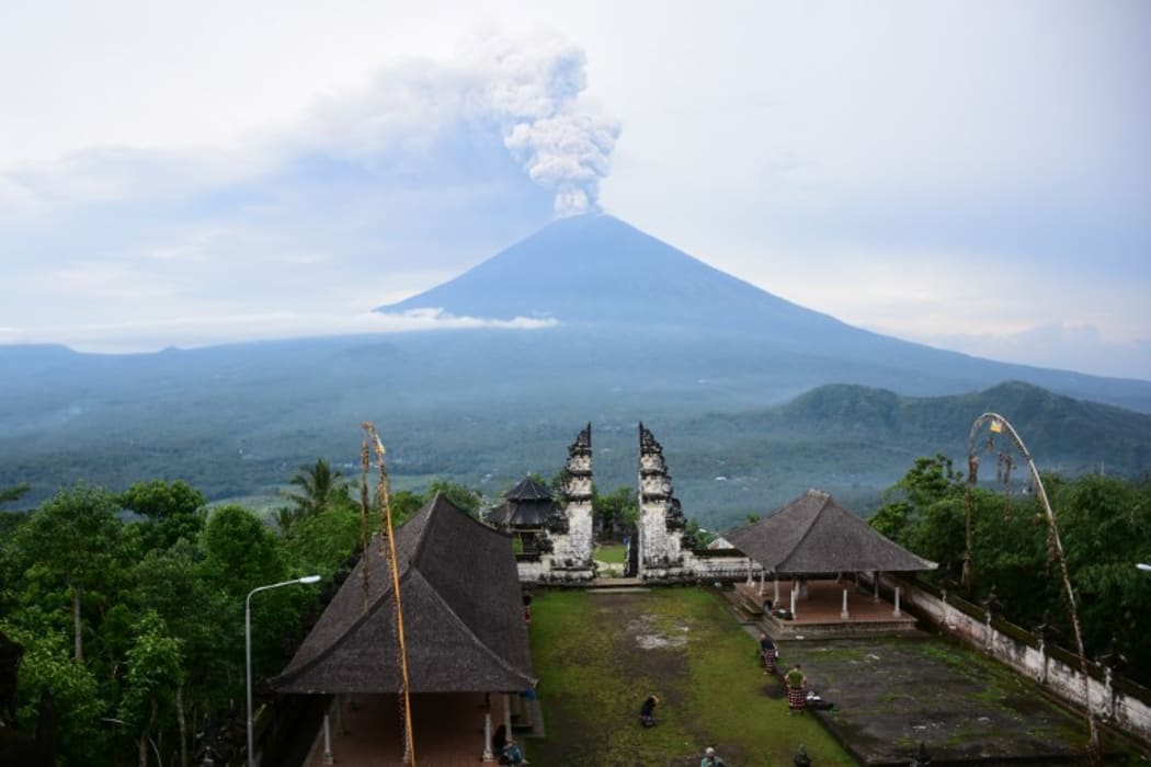 Mount Agung viewed from Lempuyang Temple in Bali.