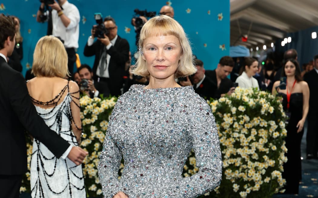 NEW YORK, NEW YORK - MAY 05: Pamela Anderson attends the 2025 Met Gala Celebrating "Superfine: Tailoring Black Style" at Metropolitan Museum of Art on May 05, 2025 in New York City.