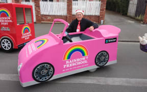 Warren Ockwell with one of the many floats he's created for Rainbow Preschool over the last 25 years.
