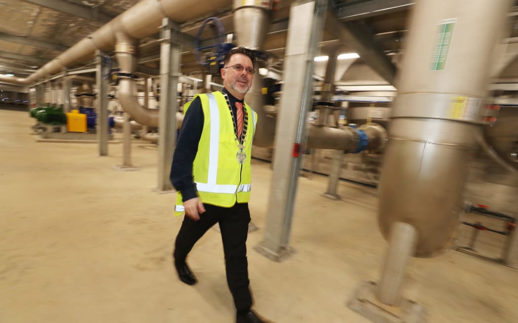 Whangārei Mayor Vince Cocurullo inside the Whau Valley water treatment plant that supplies the city's drinking water.