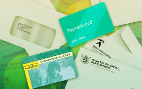 Composite image of letters from the Ministry of Social Development & Work & Income, with a benefit payment card and a community service card