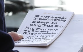 Donald Trump holds his notes while responding to testimony from Gordon Sondland, the US ambassador to the European Union, in the impeachment inquiry hearings.