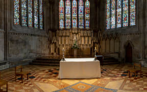 Wells, United Kingdom - 1 September, 2022: close-up view of the altar in one of the side chapels of the Wells Cathedral