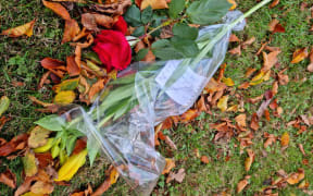 Flowers left by the side of the road in tribute to the teens killed in Invercargill.