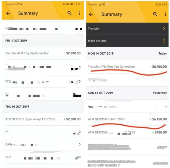 Bank statements of Roger Han and Allen Xu who were scammed in the same way by the same person