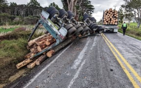 A logging truck crashed on Kaipara Coast Highway in Glorit shortly on 3 July, 2024.
