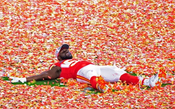 Kansas City Chiefs Defensive End Demone Harris celebrates 2020 Super Bowl win.