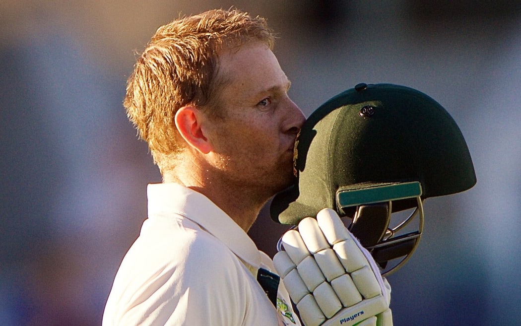 The Australian batsman Adam Voges celebrates another milestone.