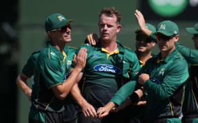 Josh Clarkson is congratulated after taking a wicket for Central Districts against Wellington.
