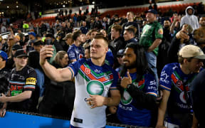 Jackson Ford shares a selfie with fans at the Penrith Panthers v Warriors match at Blue Bet Stadium, Sydney, Australia on 9 September, 2023.
