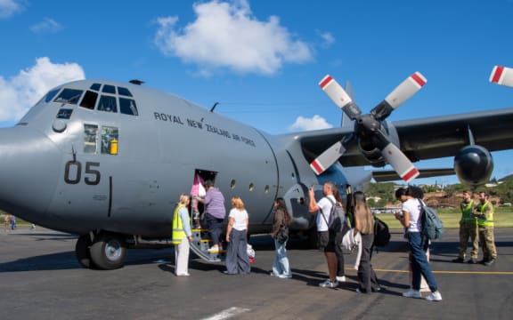 A third Royal New Zealand Air Force (RNZAF) flight brings approximately 50 passengers from New Caledonia to Auckland on 24 May 2024.