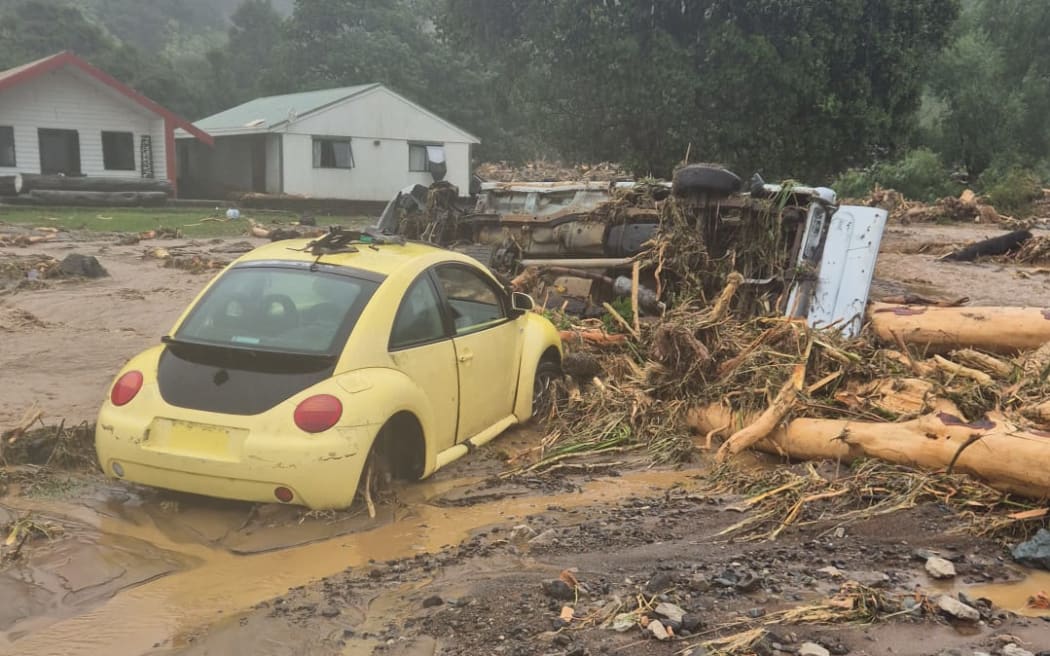 Flood damage in Punaruku, Te Araroa on the East Coast.