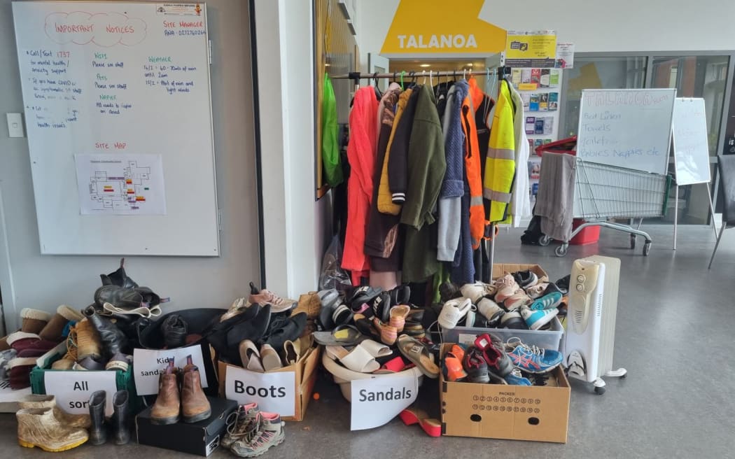 Boxes of shoes, clothes and more at the Flaxmere Community Centre.