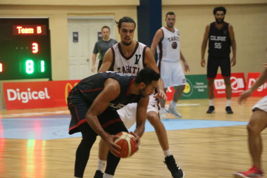 Tai Wesley in possession against Tahiti during the 2019 Pacific Games.