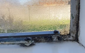 Frank Poissonnier's home at a social housing complex in Christchurch has mould on the window edges.