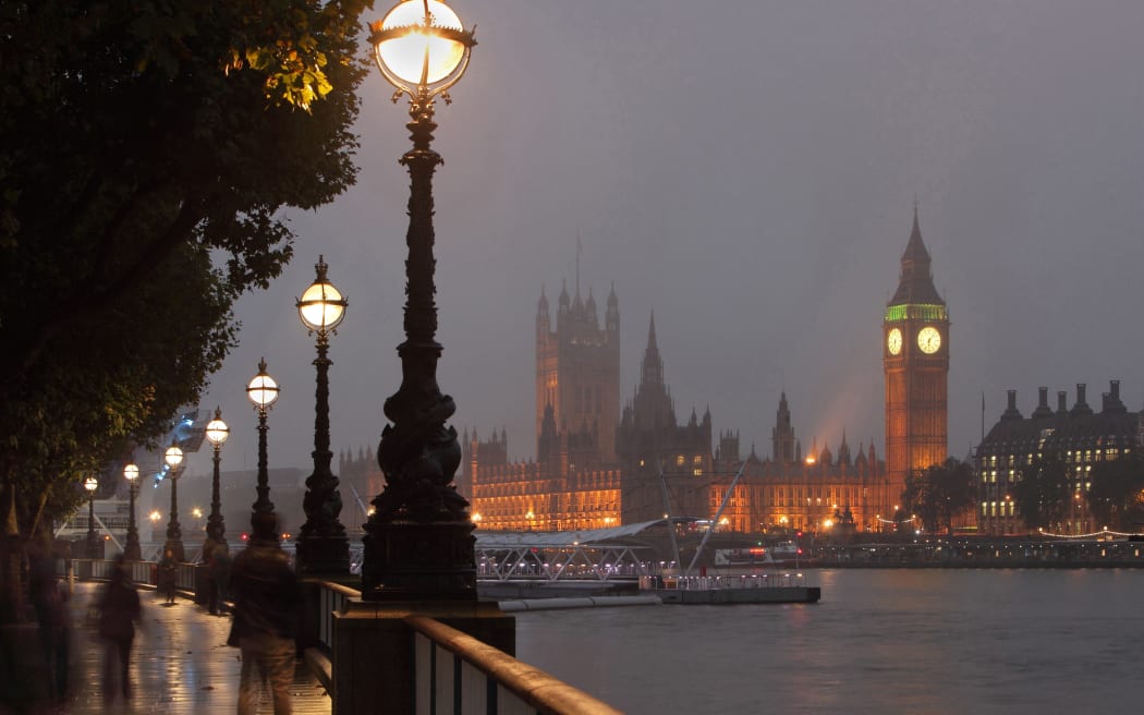 Big Ben and Palace of Westminster, 1858, clock tower of Palace of Westminster or Houses of Parliament, London, UK, 1840-60, by Sir Charles Barry and Augustus Pugin, seen from South Bank Millenium Bridge Pier.