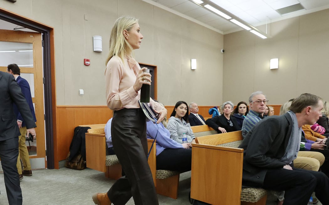 Gwyneth Paltrow enters the court during the lawsuit trial of Terry Sanderson vs. Gwyneth Paltrow at the Park City District Courthouse in Park City, Utah on March 28, 2023.