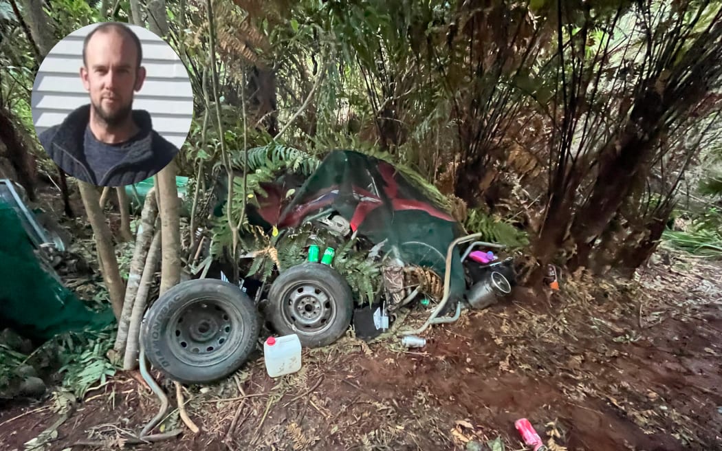 A photo of Tom Phillips over a picture released by police of one of the campsites he used.