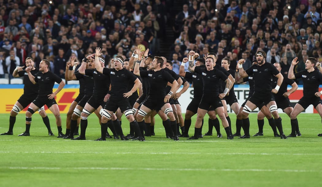 Sam Cane leads the All Black haka against Namibia RWC2015.