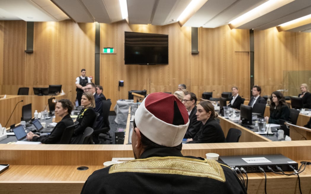 24th October 2023 Iain McGregor/The Press/Pool
Christchurch Masjidain Attack Coronial hearing.
Al Noor Mosque Imam Gamal Fouda looks onto the court room.