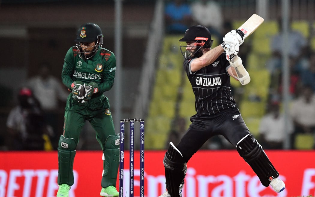 New Zealand captain Kane WIlliamson in action while batting during the ICC Cricket World Cup 2023 between New Zealand and Bangladesh at the M. A. Chidambaram Stadium (Chepauk) in Chennai, Tamil Nadu, India. Friday, 13 October 2023. Copyright Photo: Raghavan Venugopal / www.photosport.nz