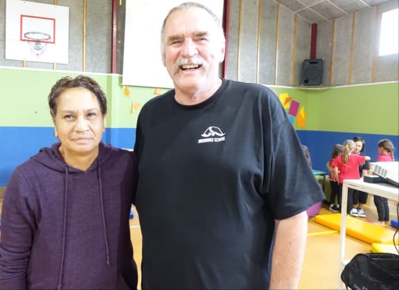Hikurangi principal Bruce Crawford  with Shona Whitehead who led the fundraising drive for meinigitis vaccinations for Northland kids .