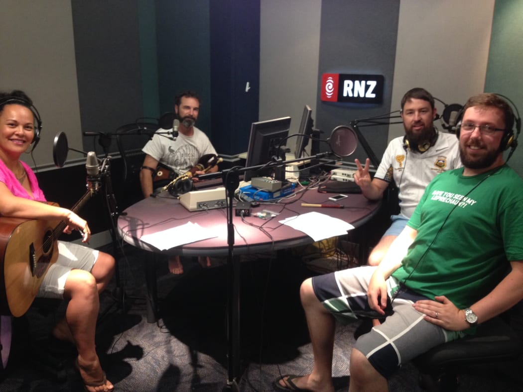 Beneath the Words at RNZ. From left, Morgana James, Peter Egli, Anand Rose, Adrian Whelan