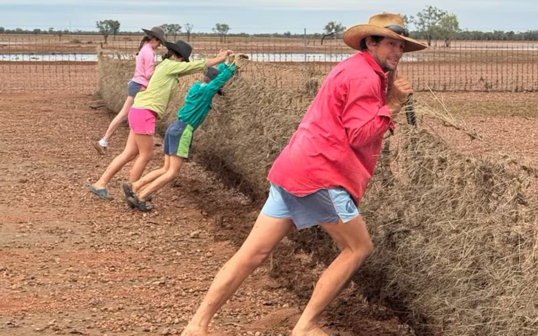 On a property near Quilpie the Hochs have begun a mammoth clean-up. (Supplied: Louise Hoch)