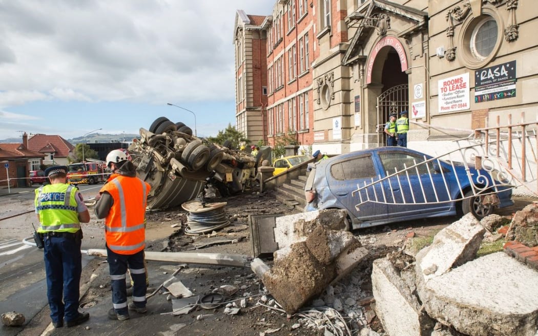 The crash outside the King Edward Court building in central Dunedin.