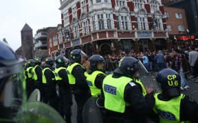 Police outside Upton Park 2016.