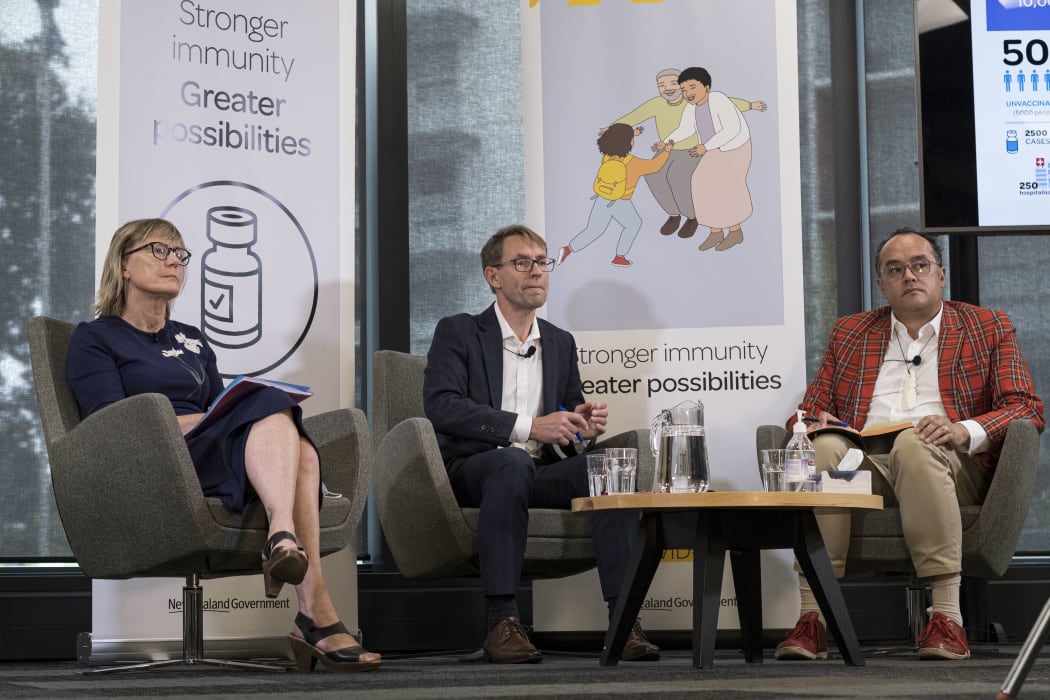 General of Health Ashley Bloomfield is joined by Immunisation Advisory Centre director Professor Nikki Turner and Tamati Shepherd-Wipiiti,is holding a briefing about how high vaccination rates affect the response to Covid-19 including hospitalisation rates